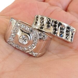 Sterling Silver Black & White Cubic Zirconia Men's Rings (2) Sizes 10